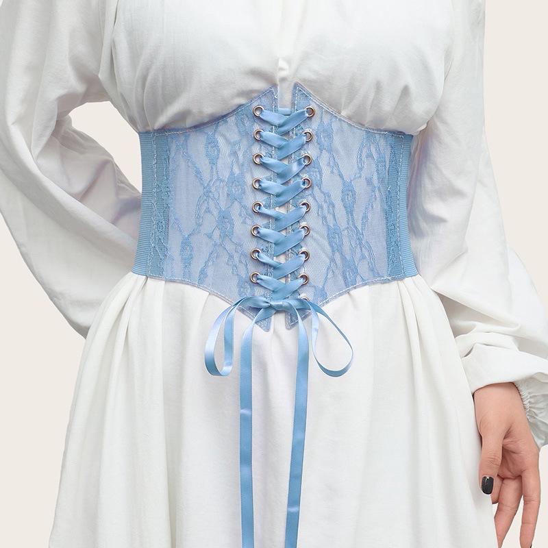 Модный широкий кружевной пояс-корсет, женский универсальный декоративный пояс для платья или топа, телескопический эластичный пояс