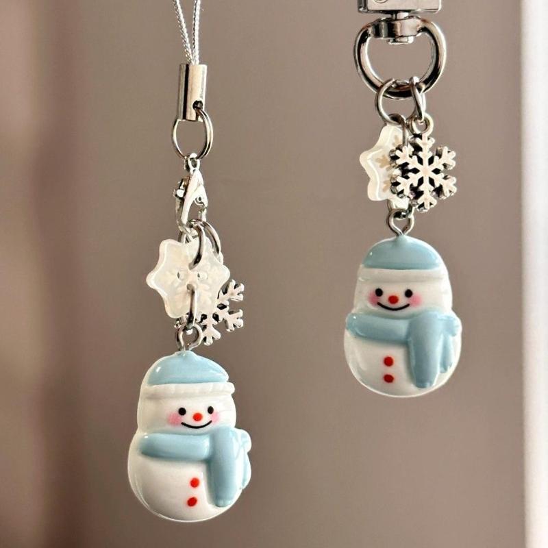 Милая зимняя цепочка для мобильного телефона со снежинкой и снеговиком, подвеска для рождественской елки и рюкзака, украшение, новогодний подарок