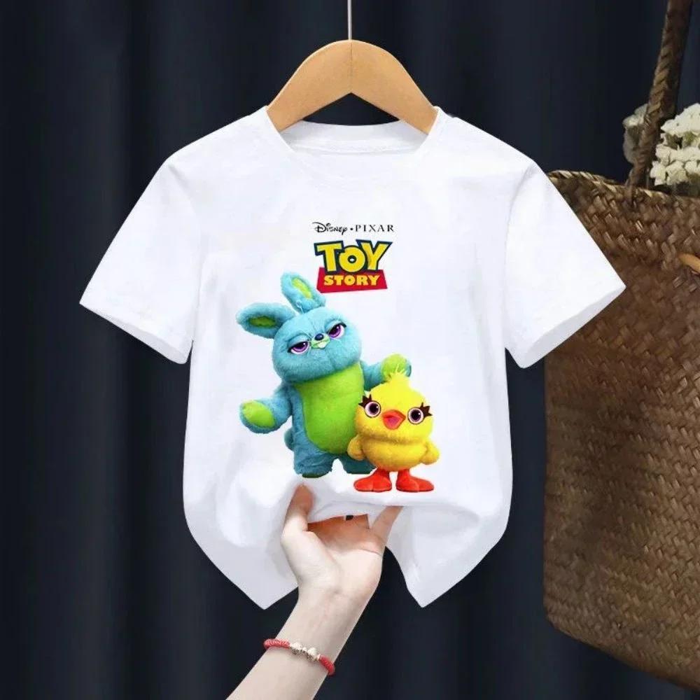 Летняя футболка Toy Story для детей Вуди Базз Лайтер Одежда Кавайи С коротким рукавом Аниме Мультфильм Дети Мальчики Девочки Повседневная футболка Топ
