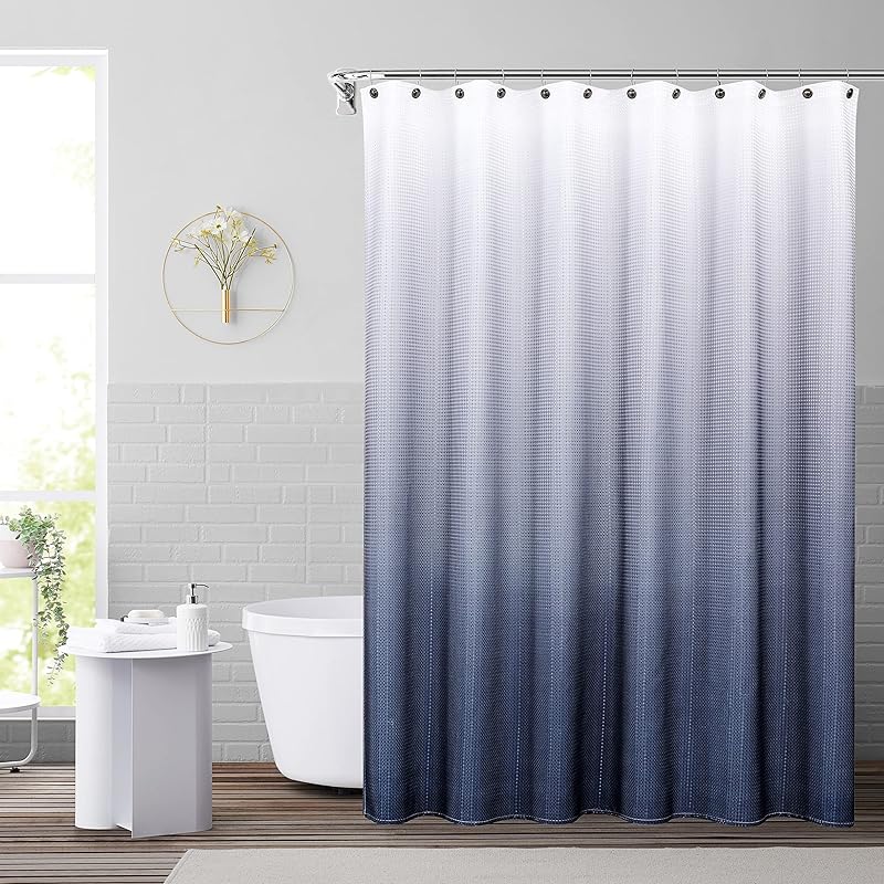 WEST LAKE Waffle Weave Grey Shower Curtain Ombre Water Resistant Hotel Spa Bathroom Decorative Shower Curtain with Grommet No Hook Machine