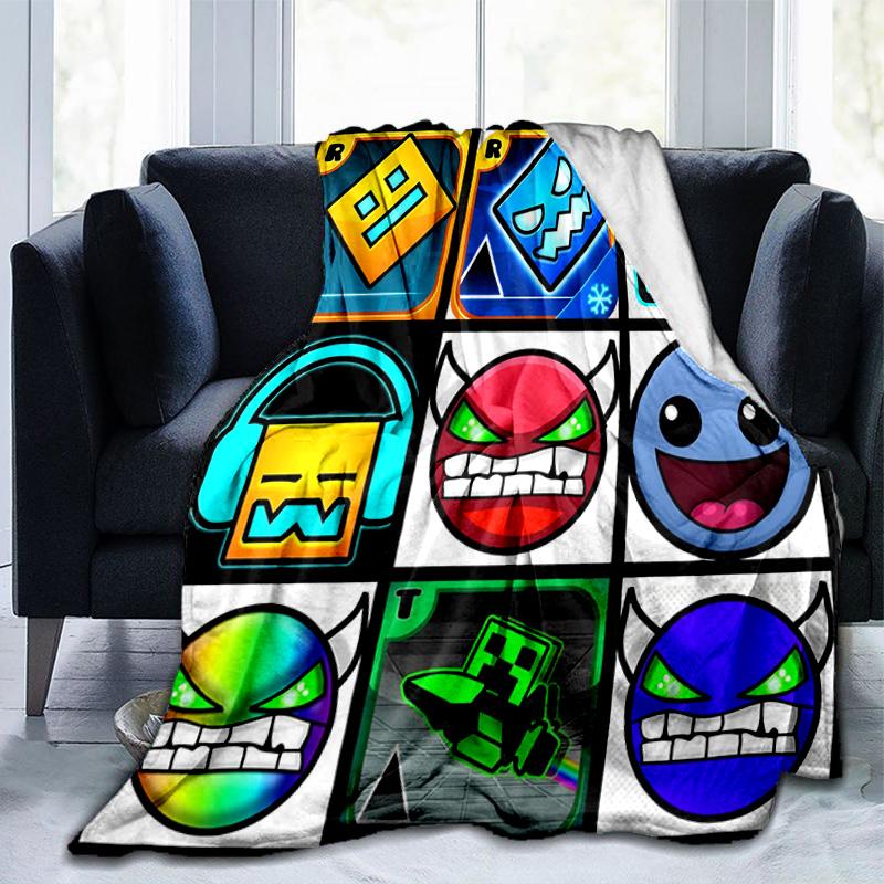 Colorful Geometry Dash Characters Blanket Suitable for Sofas, Beds, Offices, And Camping - Perfect Gift for Halloween Christmas