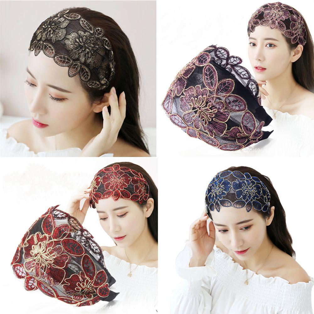Toothed Vintage Broadside Head Hoop Hair Bands Floral Printed Lace