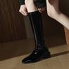 Женские черные сапоги хотят новые сапоги-ботфорты с острым носком и высоким голенищем из лакированной кожи до колена на толстом каблуке