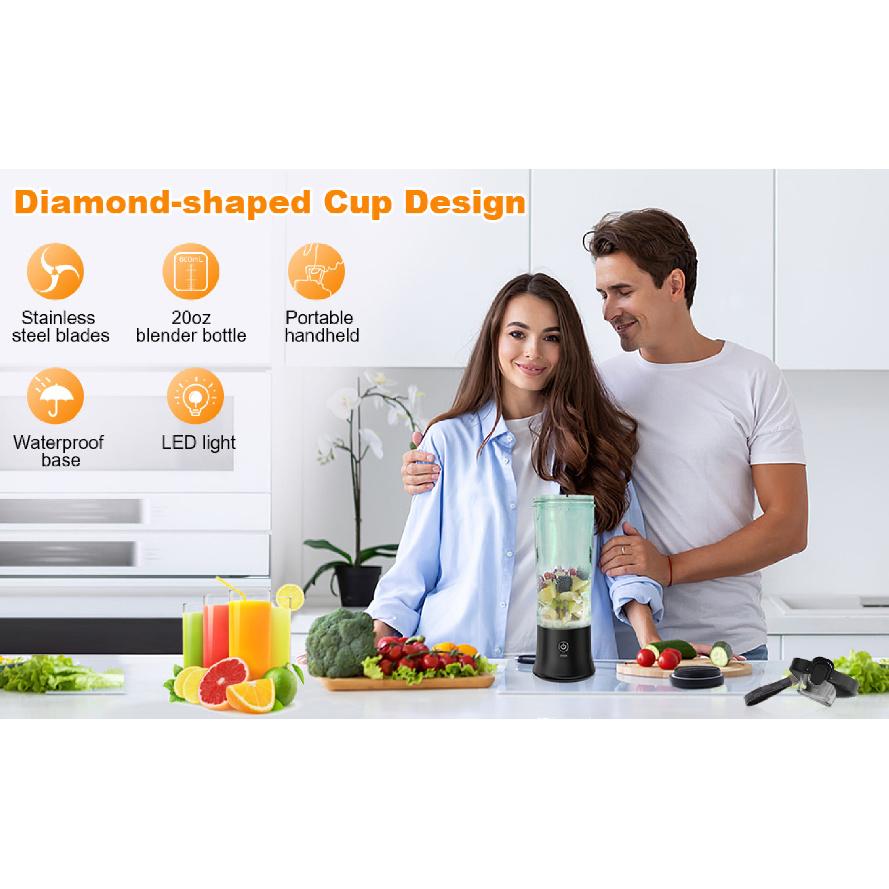 600ml Portable Blender 240W USB Rechargeable Electric Juicer with 6D Blades, BPA-Free, 4000mAh Lithium Battery, Quick Charge, Small Container for
