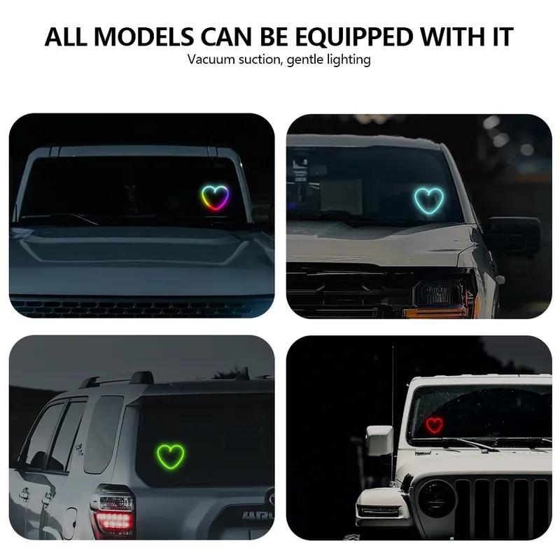 2026 Solar Powered Car Neon Light Striped Heart Lamp Led Ambient Light Wireless Suction Cup USB Rechargeable Led Atmosphere Lamp