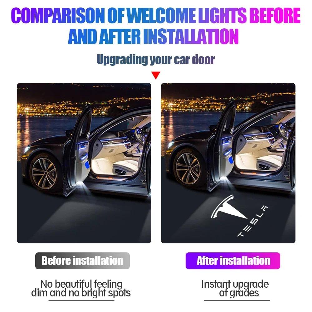 Sticker Tesla 2Pcs Car Door Projector Lamps Welcome Lights Accessories For Tesla Model 3 Highland 2023 S X Y