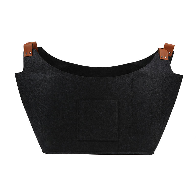 Felt Basket Firewood Box with Wooden Handles Foldable Firewood Basket Storage Basket for Firewood Wood Newspapers Clothes