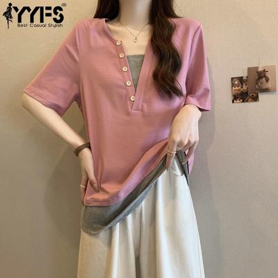 Женские модные повседневные летние весенние блузки и рубашки с короткими рукавами и v-образным вырезом с цветными блоками и принтом