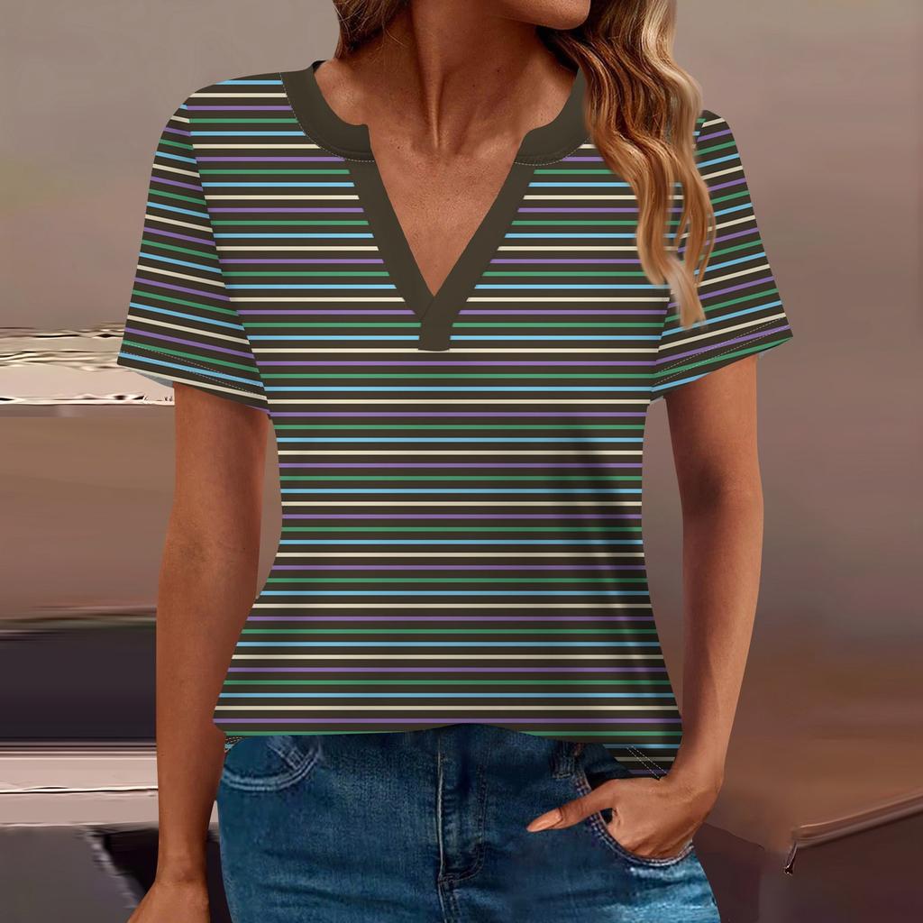 Женская футболка Футболка с принтом с коротким рукавом Повседневные выходные Мода Базовый топ с V-образным вырезом Обычный топ