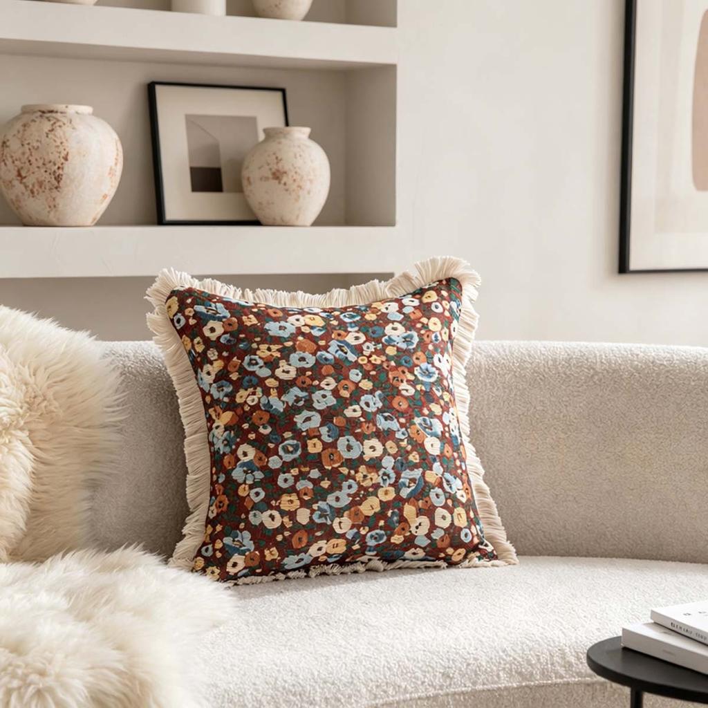 Washable Square Modern Farmhouse Couch Sofa Living Room Outdoor Cushion Decorative Tassel Couch Throw Pillow Covers