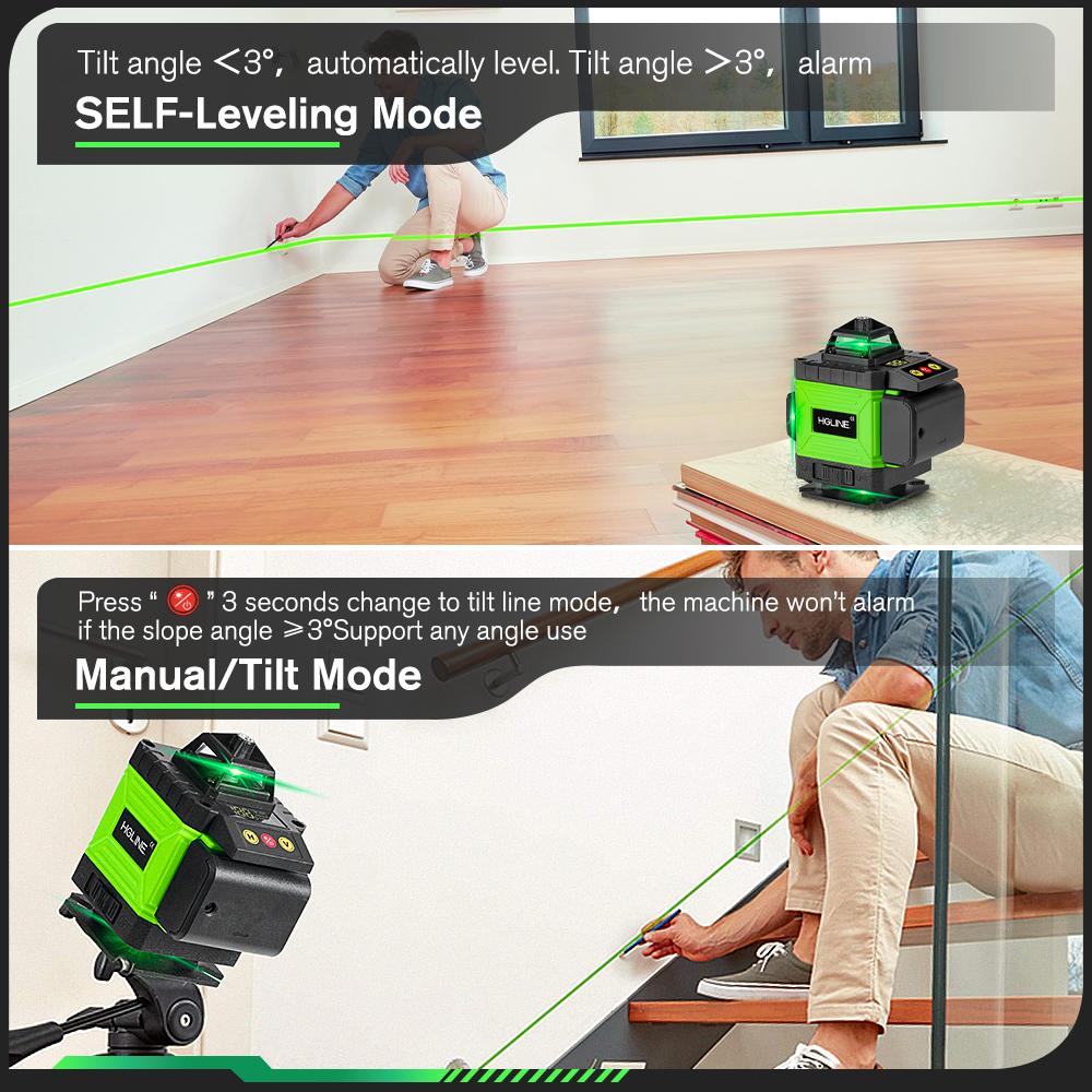 HGLINE 4D 16-линейный лазерный уровень с зеленым светом, лазерный луч, приложение для лазерного уровня, дистанционное управление, горизонтальные и вертикальные уровни, инструменты