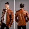 Мужская байкерская мотоциклетная стильная коричневая кожаная куртка из натуральной овечьей кожи ручной работы