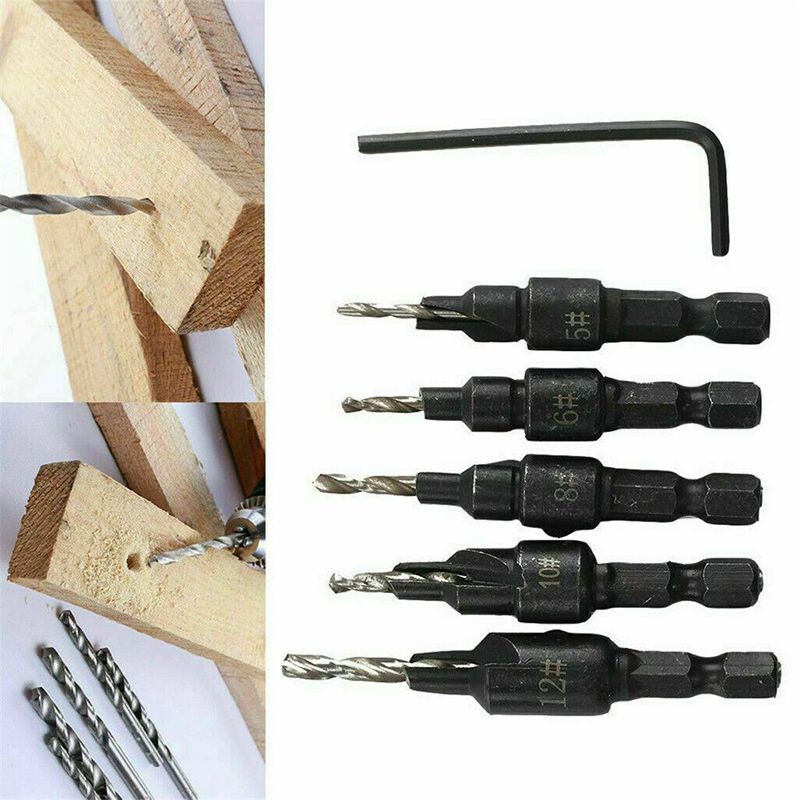 Премиальный набор из 5 регулируемых зенковочных сверл по дереву для точного сверления пилотных отверстий