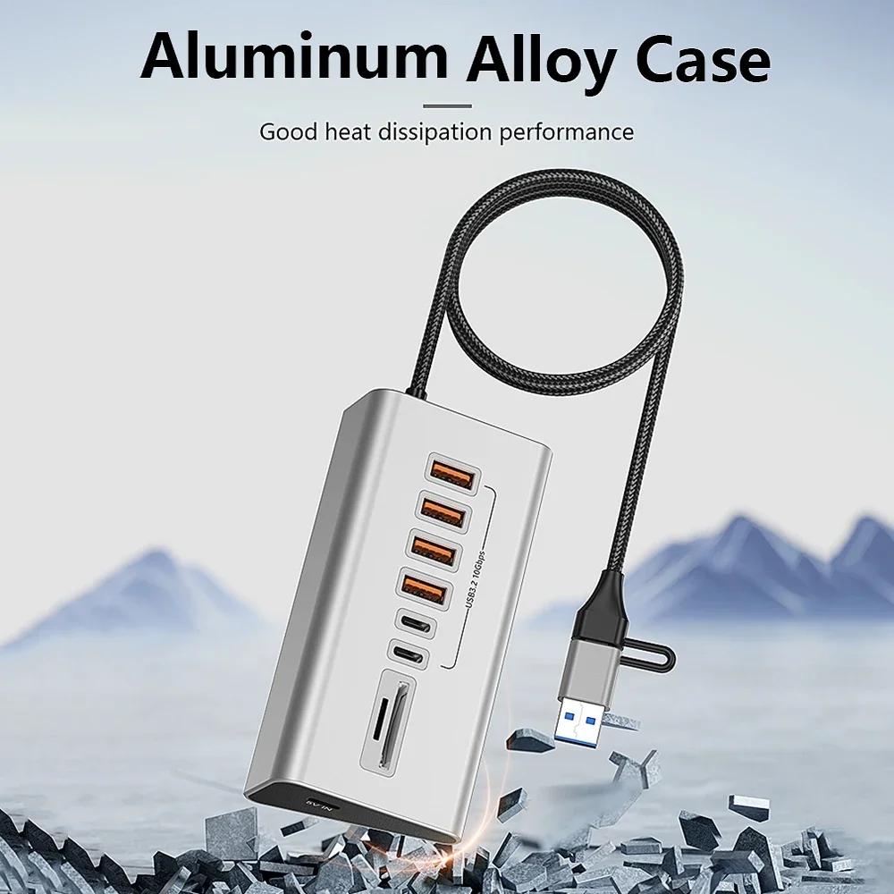 KEBIDUMEI 9-в-2 USB 3.2 Хабы 10 Гбит/с USB Док-станция USB C Хаб Разветвитель Type C со Считывателем Карт Алюминиевый Сплав Для ПК Ноутбука