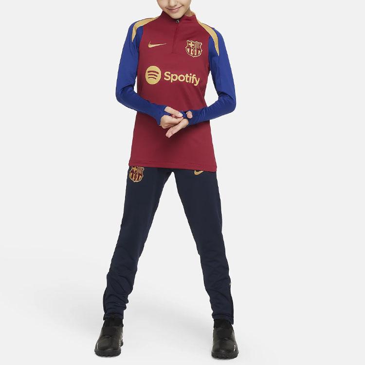 Nike ФК. Футболка для тренировок по футболу Barcelona Strike с принтом букв и цветными блоками, с длинными рукавами, детские топы, благородно-красного цвета FJ5534-621