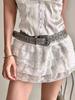 Silver Vintage Belt with Western Carved Metal Rivet Buckle Design