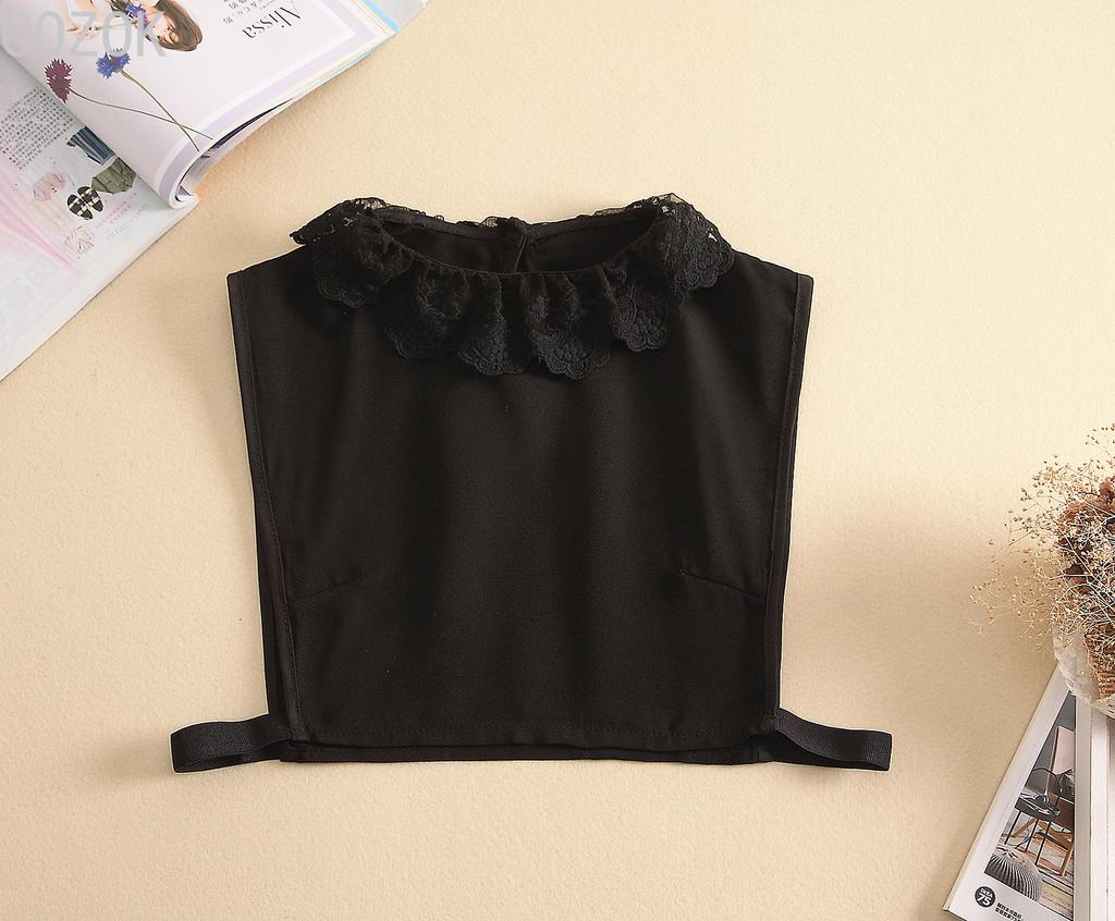 Women's Solid Colour Black White Vertical Small Flip Collar Versatile Shirt Jumper Jumper Fashion Lace False Collar Four Seasons