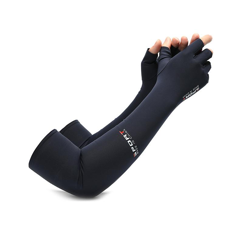 Half finger Sun Protection Ice Sleeve Men's Extended Outdoor Cycling UV Protection and Anti Slip Fishing Two Finger Ice Silk Gloves