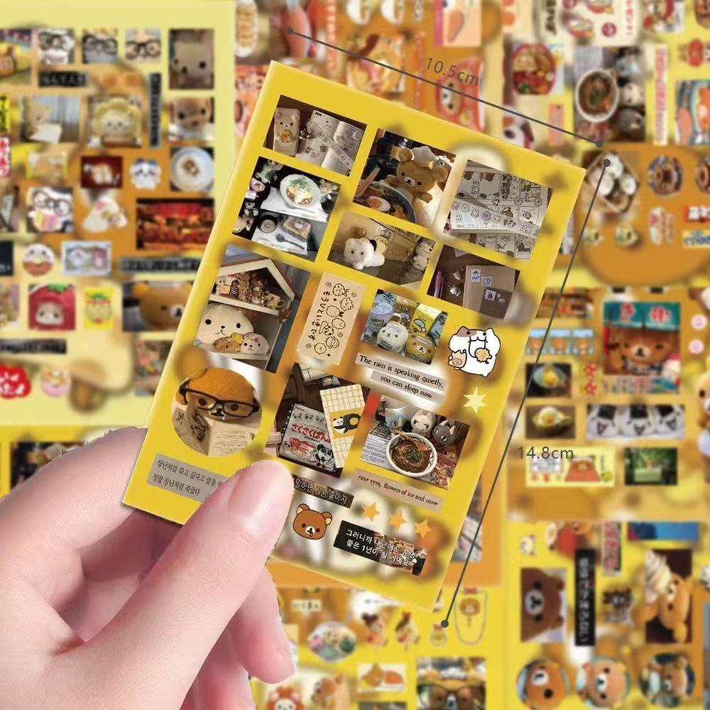 8 Pieces of Ancient Style Rilakkuma Cut Film Stickers Cute Popular Simple and Creative Packaging Materials Waterproof Stickers
