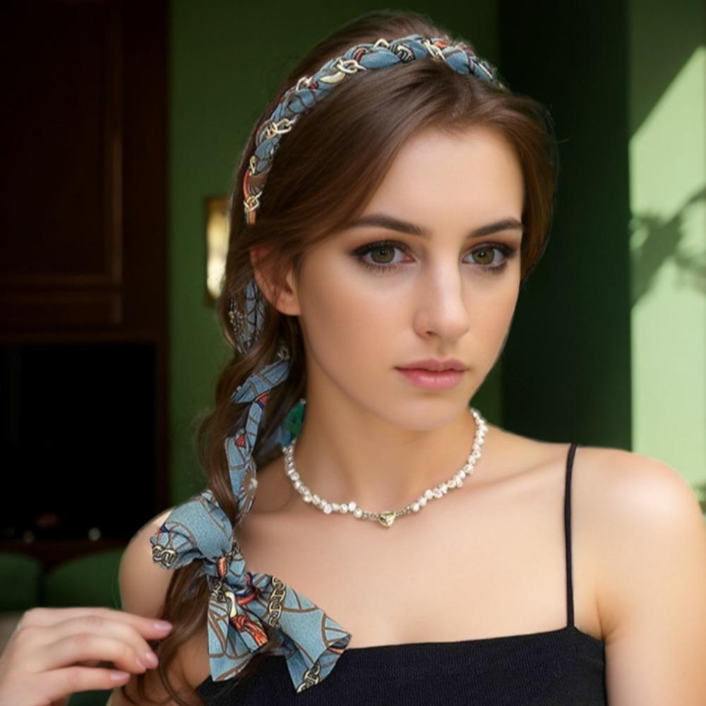 Регулируемый бант шелковый шарф повязка на голову цветочный принт обруч для волос лента повязка на голову бохо аксессуар для волос