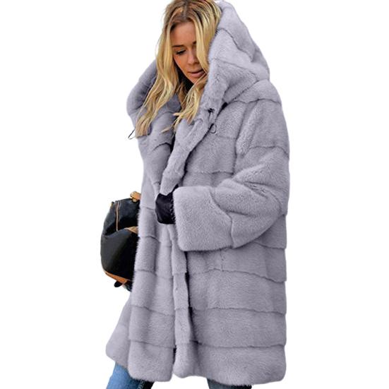 Женская зимняя куртка больших размеров из искусственного меха с капюшоном, свободная верхняя одежда средней длины, многослойное тепловое плюшевое пальто для повседневной работы на открытом воздухе
