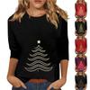 Women's O-Neck 3/4 Sleeve Christmas Print Top