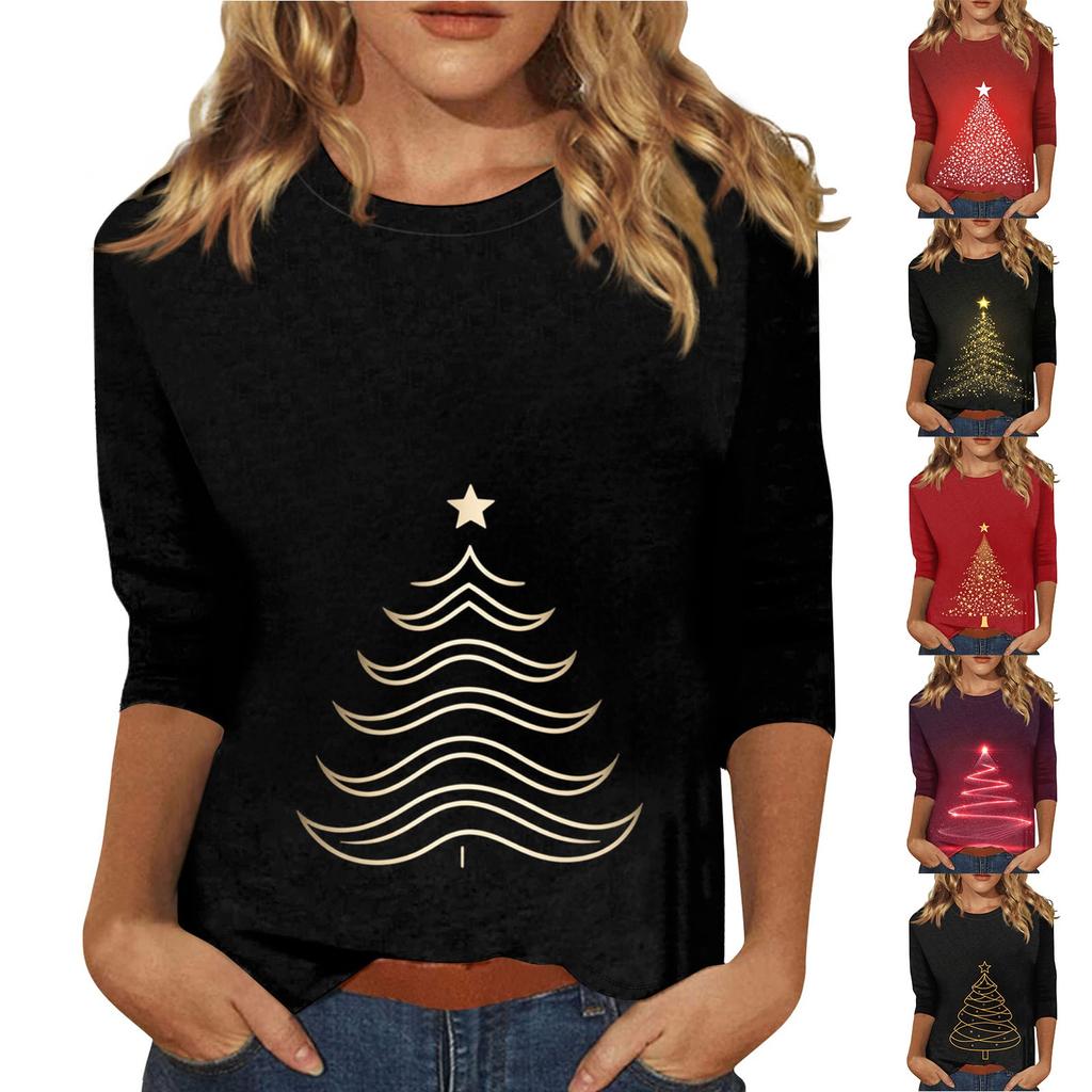 Женский топ с круглым вырезом и рукавом 3/4 с рождественским принтом