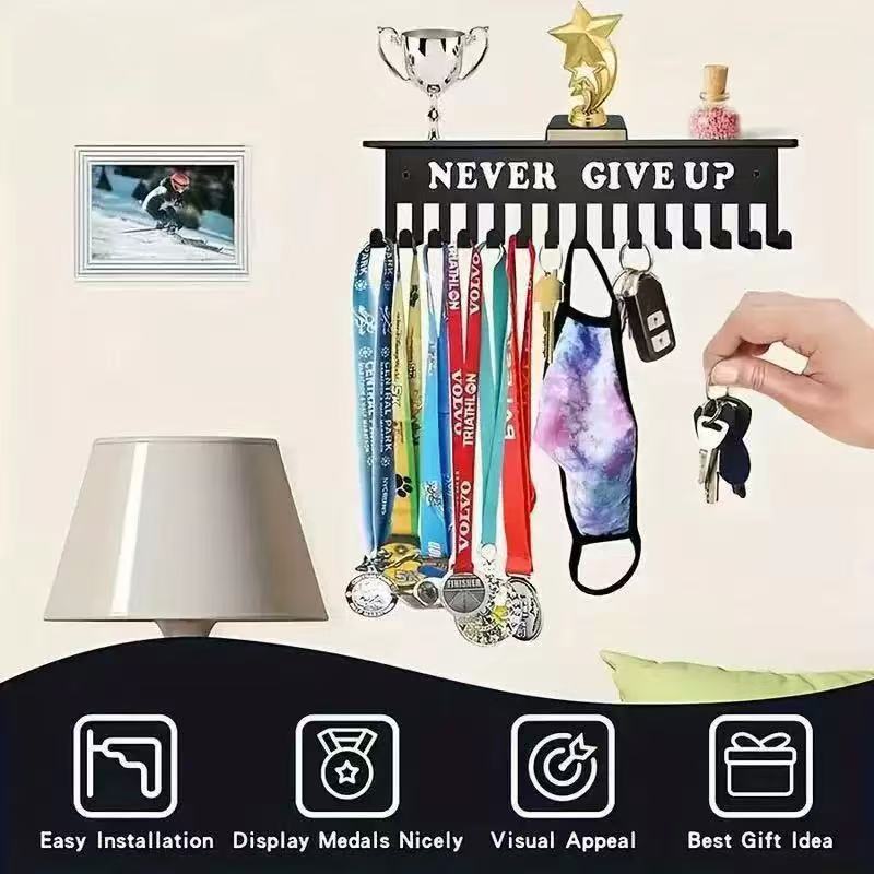 Metal Award Display Shelf With Wall Hook For Trophy And Medal Organization In Offices