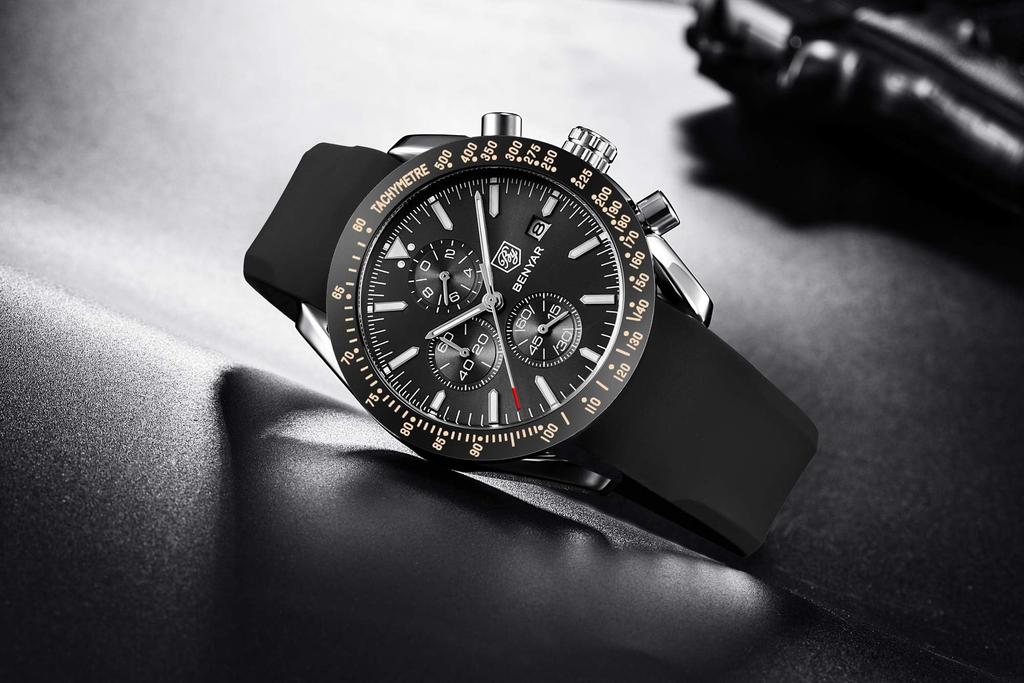 Часы BENYAR AKNIGHT, стильные часы, светящийся хронограф, фиксированный безель, аналоговый календарь, наручные часы, водонепроницаемые, японские кварцевые часы со стальным ремешком