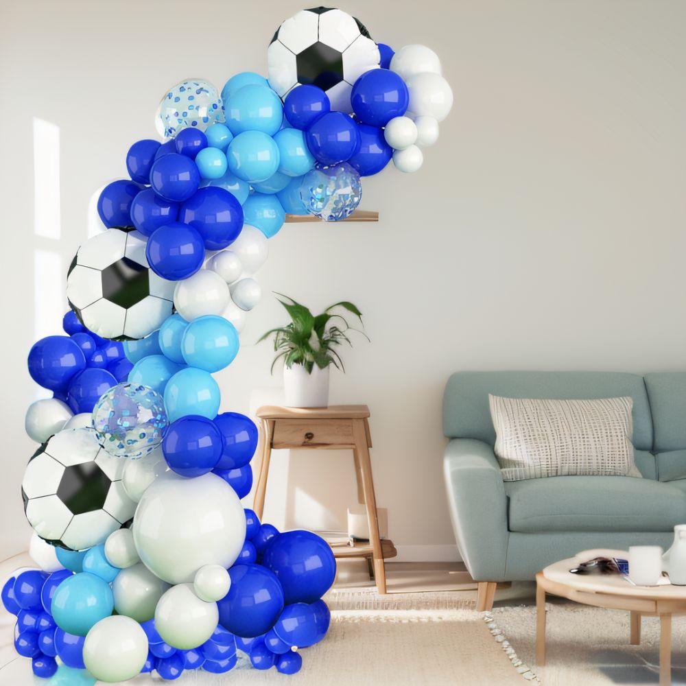 White Balloon Arch Kit Blue Garland Kit Party Decoration 4D Football Foil Balloons  Boys