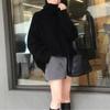 Женский свитер с воротником на осень-зиму, корейский модный свободный черный топ с длинными рукавами, однотонный, простой, повседневный, женские пуловеры