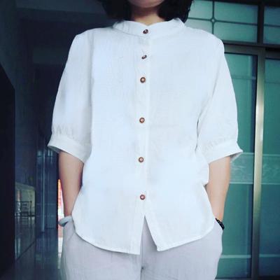 Летняя однотонная хлопково-льняная рубашка женская, большие размеры, блузка с коротким рукавом, свободные рубашки с круглым вырезом на пуговицах, рубашки большого размера, женские топы