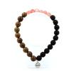 Stones and Minerals. Strawberry Quartz Bracelet from Madagascar + Matte Black Onyx Beads + Wood Made In France.