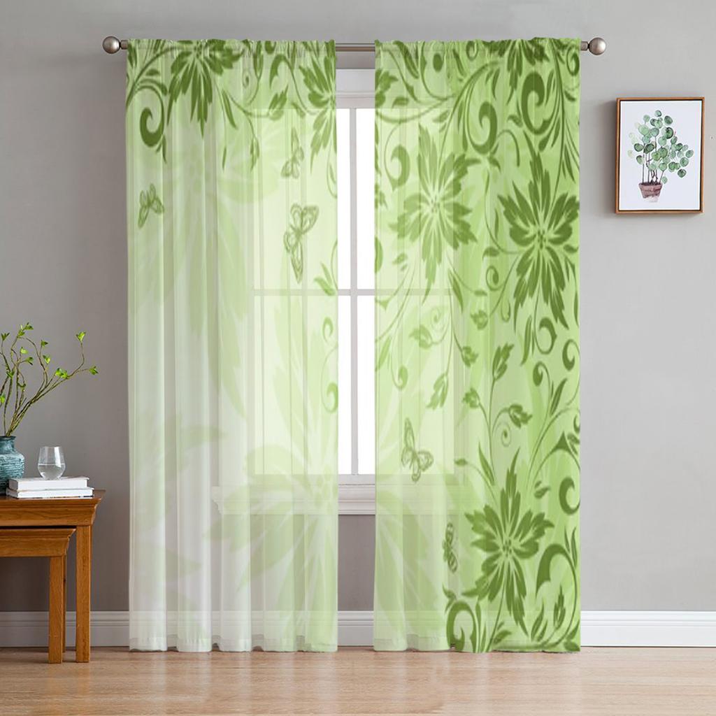 Ветка Свежие Зеленые Листья Прозрачные Шторы для Гостиной Прозрачный Тюль Оконные Шторы Спальня Кухня Домашний Декор Вуаль Шторы