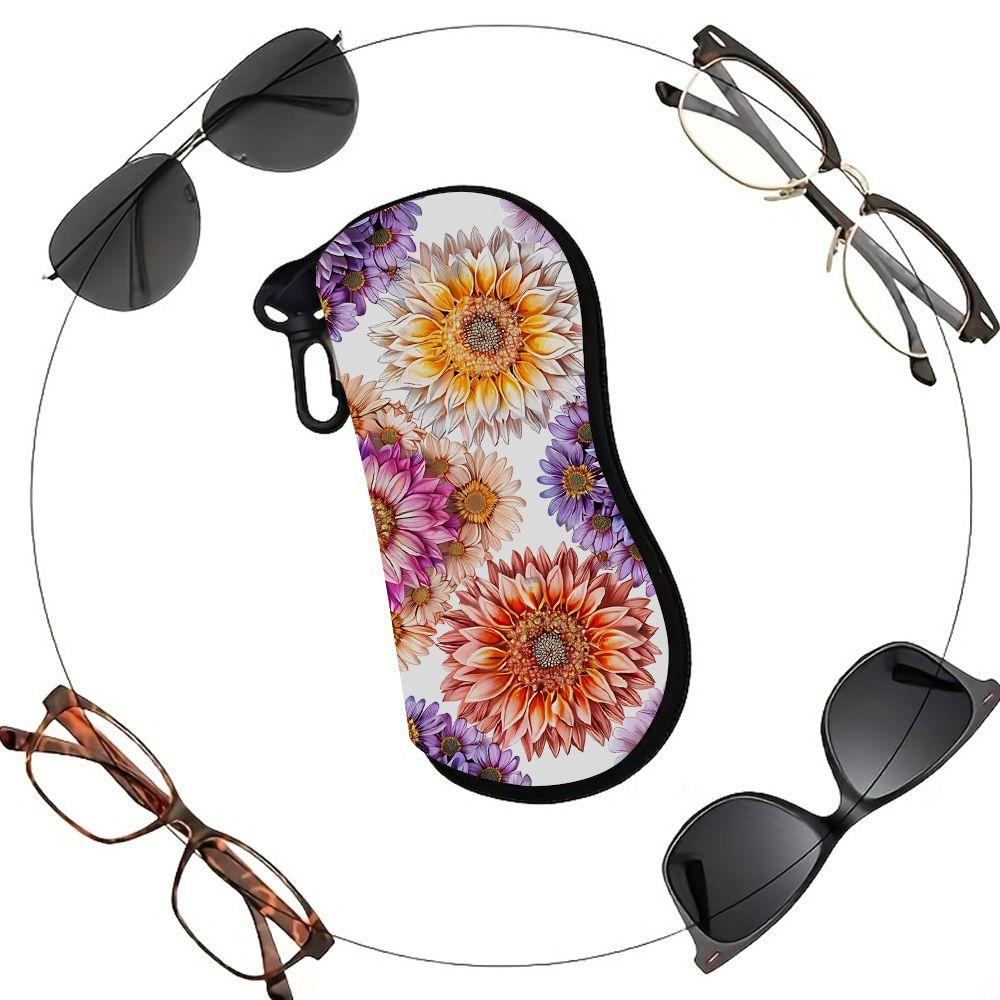 2D-Vintage Floral Pattern Protective Zipper Sunglasses Case, Stylish Botanical Print Eyeglass Holder, Portable Travel Eyewear Pouch for Women