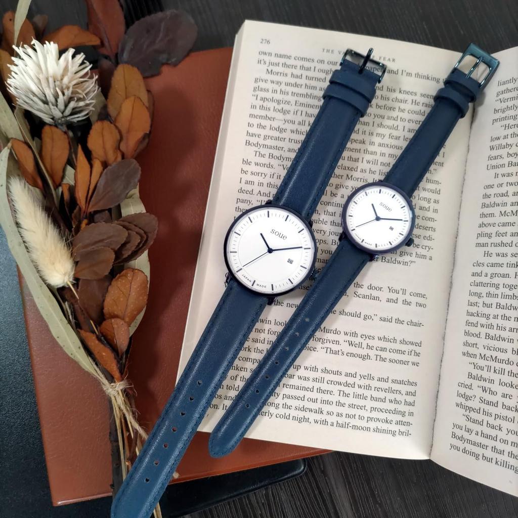 Soue Pair Watch A Basics Pair Watch Ladies Pair Couple 38mm X 30mm Leather Belt Leather Band Blue White Dial [SOUE] Men's