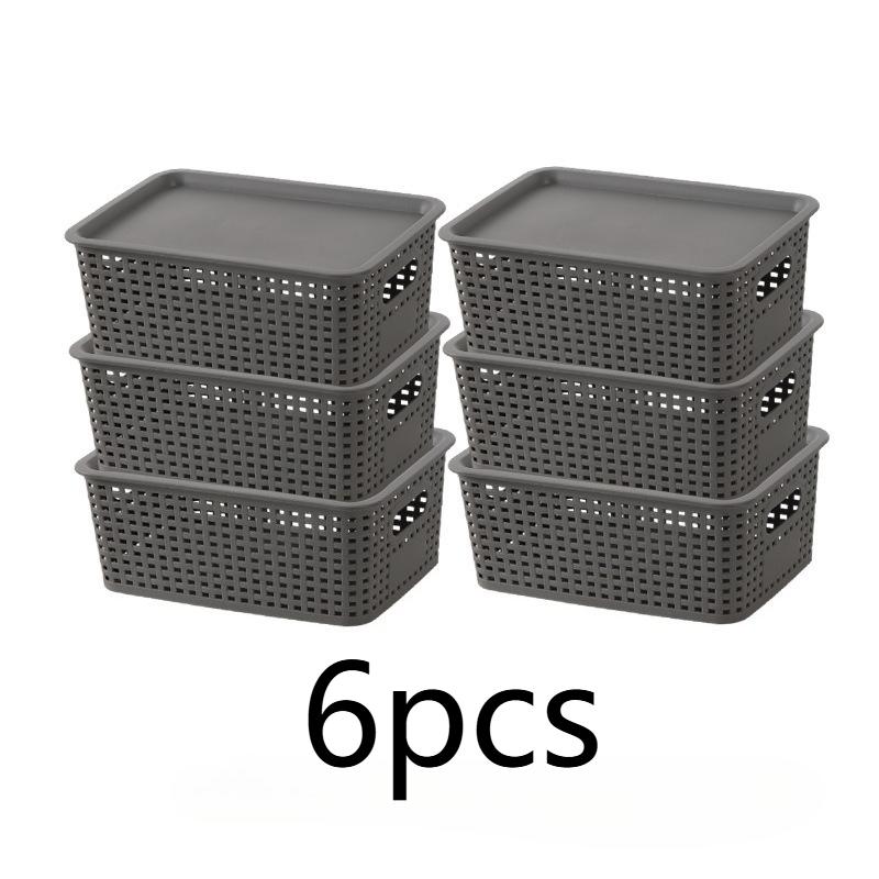 6pcs Stackable Plastic Storage Bins with Lids - Durable Organizer Baskets for Home - Multi-Purpose Shelf Bins,Home Organization