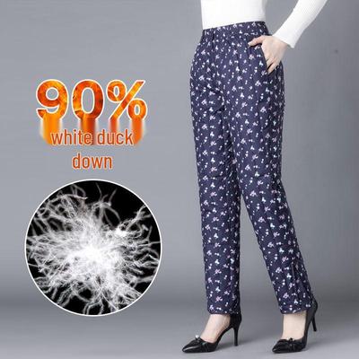 Мамины зимние брюки с высокой талией, на флисовой подкладке из утиного пуха - Теплые, Свободные, Прямого кроя для женщин среднего и пожилого возраста.