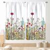 Wild Floral Kitchen Curtains, Rustic Green Leaf Colorful Plant Spring Flower Blossom Botanical Nature Vintage Small Short Window