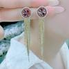 Fashion Women Clear Rhinestone Long Tassel Earrings 925 Silver Needle Temperament Earring Luxury Lady Party Drop Earrings