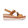 Women's Tan Gold Leather Wedge Sandals with Velcro Closure