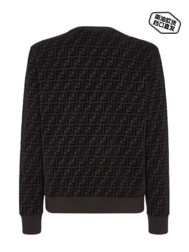 Unisex Black Jacquard Knitwear Sweatshirt with Letter Design, Long Sleeve, Round Neck