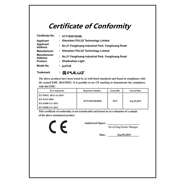 PULUZ 20 см светодиодный бестеневой светильник для коробки для фотостудии