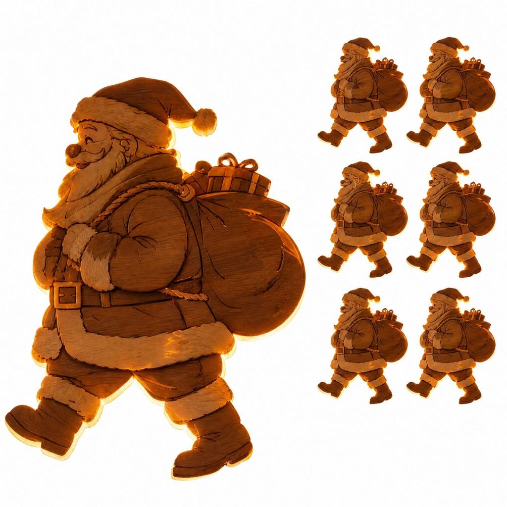 Lighted Wooden Santa Christmas Decorations, 7-Piece Set for Indoor Holiday Tabletop Display