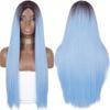 Длинные прямые синие волосы Синтетические парики для женщин Натуральные парики со средней частью для девочек с термостойкими волокнами Естественно ищем парики