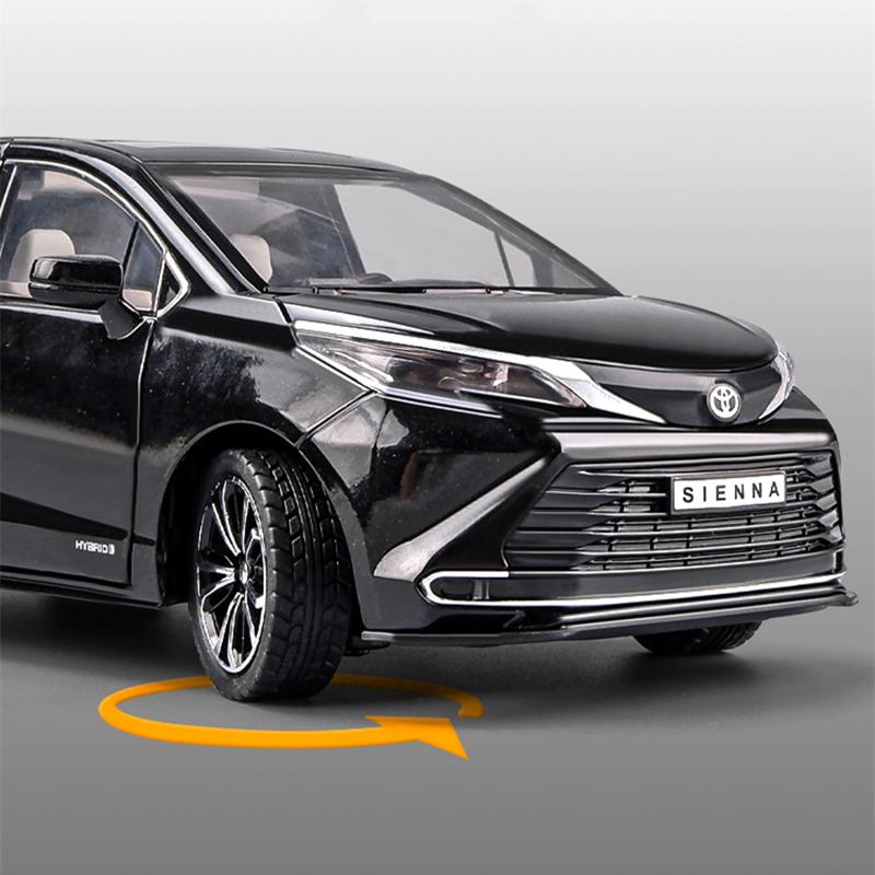 1:24 масштаба Toyota Sienna MPV, модель автомобиля из сплава, литье под давлением, металлическая игрушка, модель коммерческого автомобиля, имитация звука, свет, коллекция, детские подарки