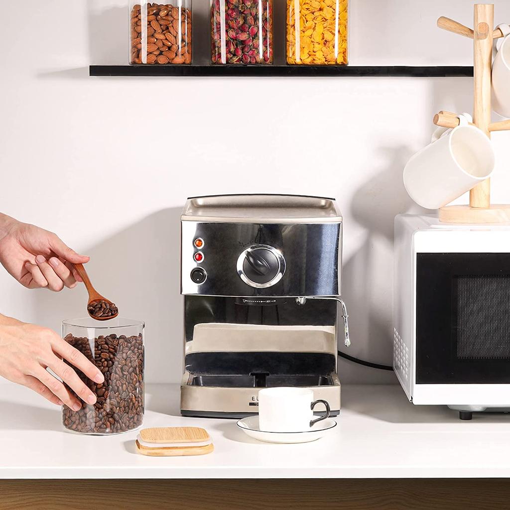 Контейнеры для хранения продуктов питания с герметичными бамбуковыми крышками. Набор из 6 штук. Канистра из прозрачного стекла. Банка для пищевых продуктов с герметичной крышкой. Контейнер для хранения кухонной кладовой.