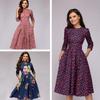 Autumn And Winter Women's A- Line Dress Party Floral Cropped Sleeve Round Neck Dress