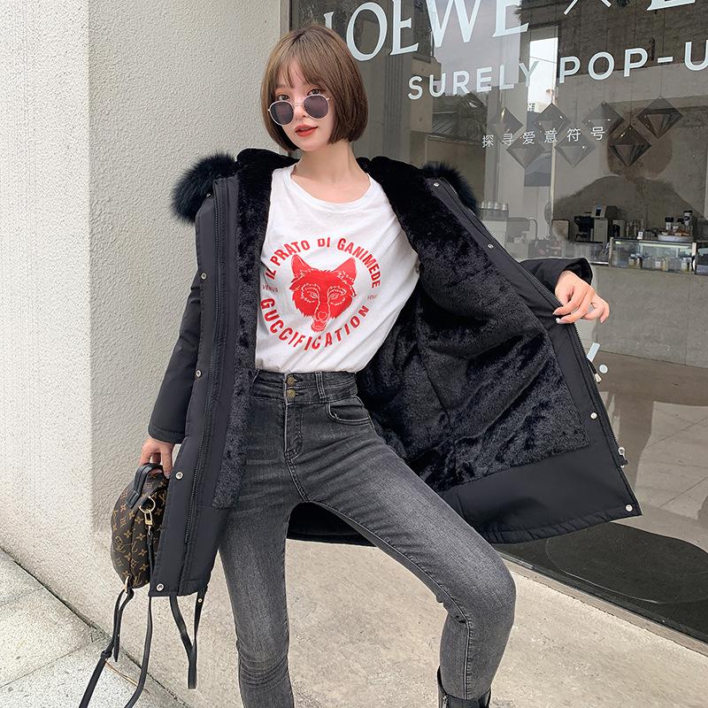 Женская осенне-зимняя тонкая теплая длинная парка с капюшоном и меховым воротником с длинным рукавом и плюшевой завязкой