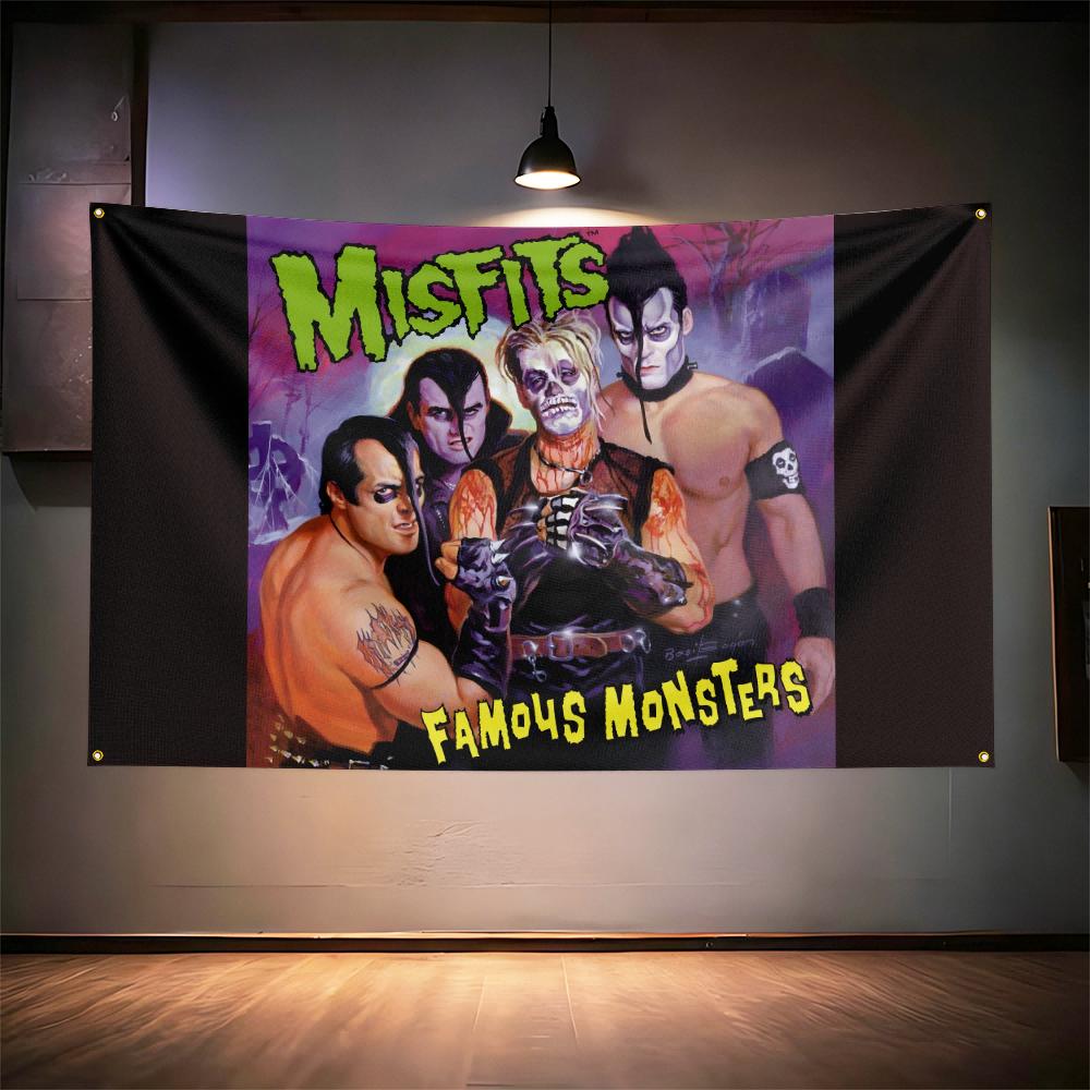Флаг Рок-музыки 3x5 футов Для фанатов Misfits Баннер HD-печать Латунные люверсы Декор стены гаража, спальни, гостиной, общежития Гобелен